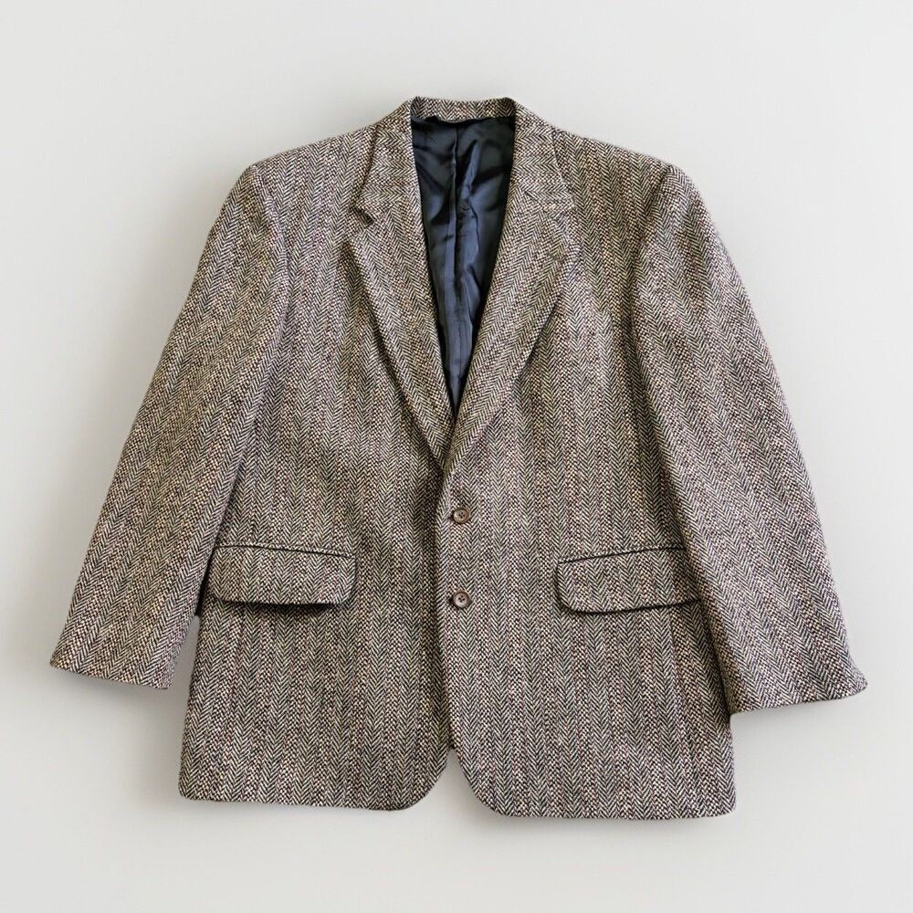 Harris Tweed Lands' End Blazer Jacket Men's Size 44R Brown Sport Coat USA 90s